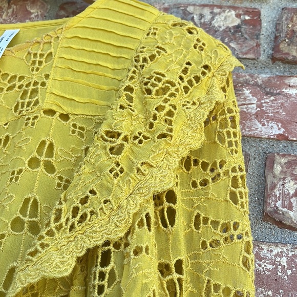 Anthropologie Yellow Clemetine Eyelet Long Sleeve Lined Boho Top Womens Size 8 - Picture 8 of 14